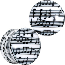 将图片加载到图库查看器，Black White Acrylic Music Notes Double Flare Plug Set
