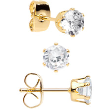 Load image into Gallery viewer, 20G Clear CZ Gem Gold Tone 3mm to 5mm Post Stud Earring Set of 3
