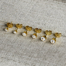 Load image into Gallery viewer, 20G Clear CZ Gem Gold Tone 3mm to 5mm Post Stud Earring Set of 3
