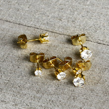 Load image into Gallery viewer, 20G Clear CZ Gem Gold Tone 3mm to 5mm Post Stud Earring Set of 3
