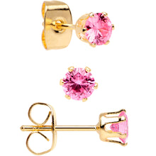 Load image into Gallery viewer, 20G Pink CZ Gem Gold Tone 3mm to 5mm Post Stud Earring Set of 3
