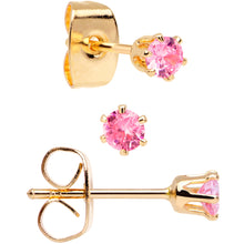 Load image into Gallery viewer, 20G Pink CZ Gem Gold Tone 3mm to 5mm Post Stud Earring Set of 3
