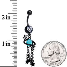 将图片加载到图库查看器，Clear Blue Gem Black Saturn Stars Dangle Belly Ring
