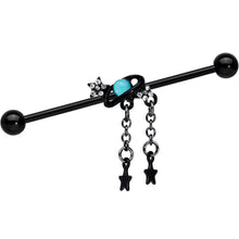 将图片加载到图库查看器，14G Clear Blue Gem Black Saturn Stars Industrial Barbell 38mm
