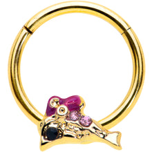 将图片加载到图库查看器，16G 3/8 Purple Gem Gold Tone Dainty Dolphin Hinged Segment Ring
