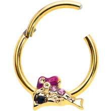 将图片加载到图库查看器，16G 3/8 Purple Gem Gold Tone Dainty Dolphin Hinged Segment Ring
