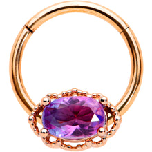 Load image into Gallery viewer, 16G 3/8 Purple Tourmaline Rose Gold Tone Hinged Segment Ring
