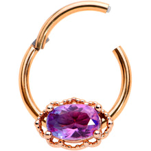 Load image into Gallery viewer, 16G 3/8 Purple Tourmaline Rose Gold Tone Hinged Segment Ring
