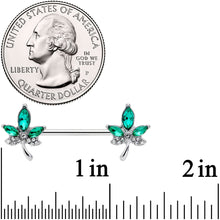 Load image into Gallery viewer, 14G 9/16 Clear Green Gem Pot Leaf Barbell Nipple Ring Set
