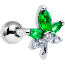 Load image into Gallery viewer, 16G 1/4 Clear Green Gem Pot Leaf Cartilage Tragus Earring

