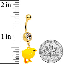 将图片加载到图库查看器，Clear Gem Gold Tone Yellow Easter Chick Dangle Belly Ring
