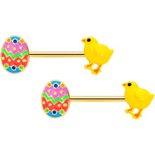 Load image into Gallery viewer, 14G 9/16 Gold Tone Easter Chick Egg Barbell Nipple Ring Set
