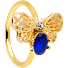 Load image into Gallery viewer, 20G 5/16 Clear Blue Gem Gold Tone Beautiful Bee Nose Hoop
