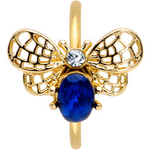 Load image into Gallery viewer, 20G 5/16 Clear Blue Gem Gold Tone Beautiful Bee Nose Hoop

