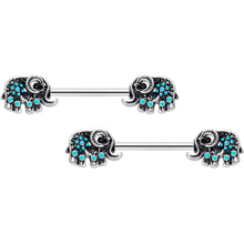 Load image into Gallery viewer, 14G 9/16 Aqua Orb Curvy Elephant Barbell Nipple Ring Set
