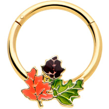 Load image into Gallery viewer, 16G 3/8 Gold Tone Lovely Autumn Leaves Hinged Segment Ring
