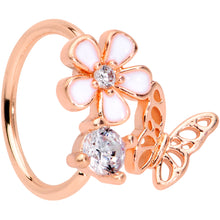 Load image into Gallery viewer, 20G 5/16 Clear CZ Gem Rose Gold Tone Butterfly Flower Nose Hoop
