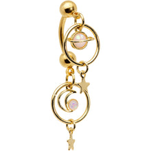 Load image into Gallery viewer, White Synthetic Opal Gold Tone Saturn Moon Double Mount Belly Ring
