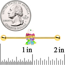 将图片加载到图库查看器，14G Gold Tone Hatched Chick Easter Egg Industrial Barbell 38mm
