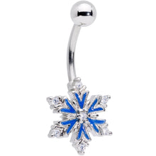 Load image into Gallery viewer, Clear CZ Gem Blue Winter Snowflake Christmas Belly Ring
