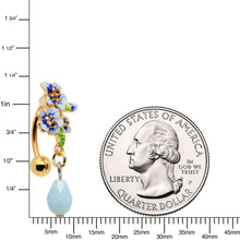 Load image into Gallery viewer, Gold Tone White Blue Flower Bauble Dangle Top Mount Belly Ring

