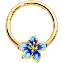 Load image into Gallery viewer, 16G 3/8 Gold Tone White Blue Flower Hinged Segment Ring
