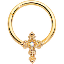 Load image into Gallery viewer, 16G 3/8 Aurora CZ Gem Gold Tone Subtle Cross Hinged Segment Ring
