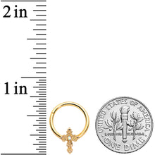 Load image into Gallery viewer, 16G 3/8 Aurora CZ Gem Gold Tone Subtle Cross Hinged Segment Ring
