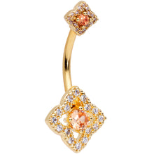 Load image into Gallery viewer, Yellow Clear CZ Gem Gold Tone Rhombus Royale Double Mount Belly Ring
