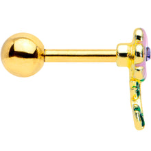 Load image into Gallery viewer, 16G 1/4 Purple Gem Gold Tone Pink Flower Cartilage Tragus Earring
