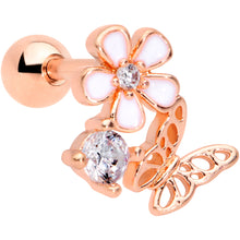 Load image into Gallery viewer, 16G 1/4 Clear CZ Gem Rosy Hue Butterfly Flower Tragus Earring
