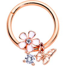 Load image into Gallery viewer, 16G 3/8 Clear CZ Gem Rose Gold Tone Butterfly Flower Segment Ring
