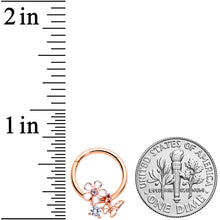 Load image into Gallery viewer, 16G 3/8 Clear CZ Gem Rose Gold Tone Butterfly Flower Segment Ring
