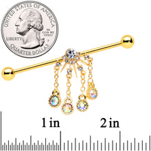 Load image into Gallery viewer, 14G Clear CZ Gem Gold Tone Elegant Dangle Industrial Barbell 38mm
