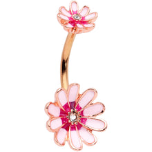 将图片加载到图库查看器，Clear Gem Rose Gold Tone Pink Flower Double Mount Belly Ring
