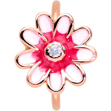 Load image into Gallery viewer, 20G 5/16 Clear Gem Rose Gold Tone Pink Flower Nose Hoop
