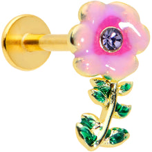 将图片加载到图库查看器，16G 5/16 Purple CZ Gem Gold Tone Pink Flower Labret Monroe Tragus
