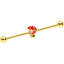 Load image into Gallery viewer, 14G Gold Tone Rainy Day Umbrella Bee Industrial Barbell 38mm
