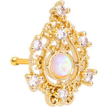 Load image into Gallery viewer, 20G 1/4 White Synthetic Opal Gold Tone Scrolling Oval Nose Bone
