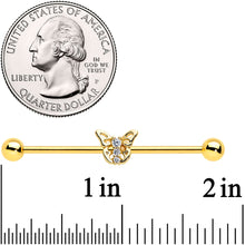 Load image into Gallery viewer, 14G Clear CZ Gem Gold Tone Open Butterfly Industrial Barbell 38mm
