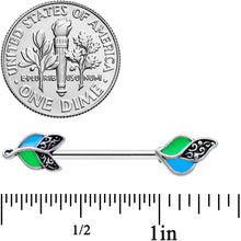Load image into Gallery viewer, 14G 9/16 Filigree Blue Green Leaves Barbell Nipple Ring Set
