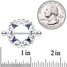 Load image into Gallery viewer, 14G 9/16 Purple Gem Filigree Valentines Day Nipple Shield Set
