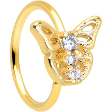 Load image into Gallery viewer, 20G 5/16 Clear CZ Gem Gold Tone Open Butterfly Nose Hoop
