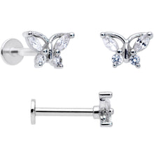 Load image into Gallery viewer, 16G 5/16 Clear CZ Gem Flower Butterfly Labret Tragus Set of 3
