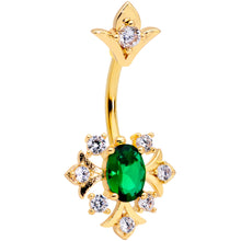 将图片加载到图库查看器，Clear Green Gem Gold Tone Art Deco Style Double Mount Belly Ring
