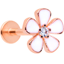 Load image into Gallery viewer, 16G 5/16 Clear CZ Gem Rose Gold Tone White Flower Labret Tragus

