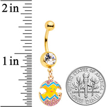 将图片加载到图库查看器，Clear Gem Gold Tone Funky Painted Easter Egg Chick Dangle Belly Ring
