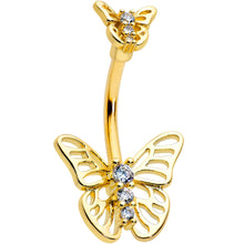 Load image into Gallery viewer, Clear CZ Gem Gold Tone Open Butterfly Double Mount Belly Ring
