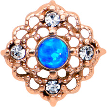 Load image into Gallery viewer, Blue Synthetic Opal Rose Gold Tone Lacy Barbell Tongue Ring
