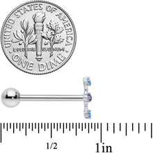 Load image into Gallery viewer, White Synthetic Opal Floral Web Barbell Tongue Ring
